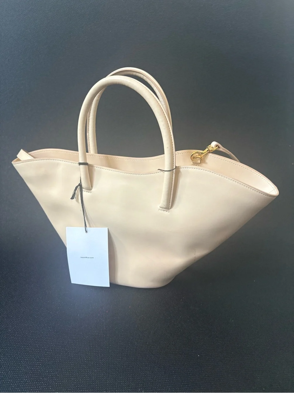 Little Liffner Cream Tulip Tote Bag with Double Top Handles